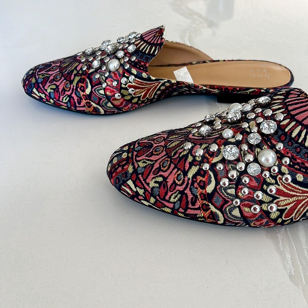 A New Day Brocade Rhinestone and Pearl Jewel Mule Shoes Red and Pink Womens 7.5 - Picture 9 of 15
